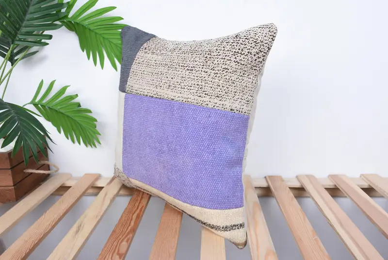 Cushion, 18x18 Purple Pillow Cover, Home Decor Pillow, Vintage Kilim Throw Pillow, Throw Kilim Pillow, Wool Kilim Pillow Pillow - 5