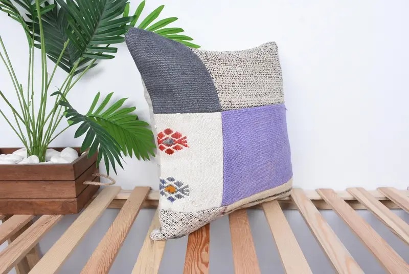 Cushion, 18x18 Purple Pillow Cover, Home Decor Pillow, Vintage Kilim Throw Pillow, Throw Kilim Pillow, Wool Kilim Pillow Pillow - 4