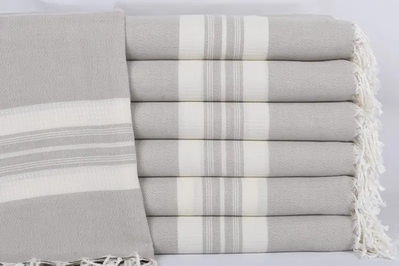 Turkish Beach Towel Dark Beige Striped, 60x38 Inches