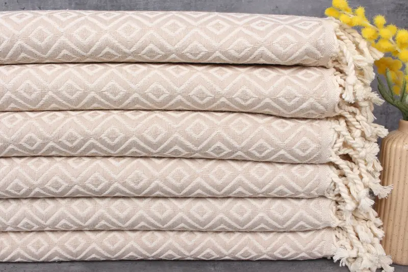 Turkish Beach Towel Light Beige Organic Cotton, 40x71 Inches