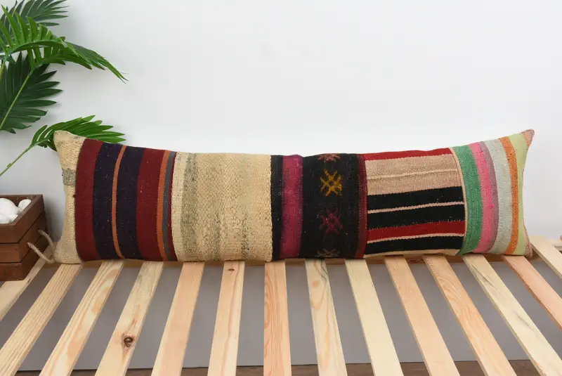 Vintage Kilim Pillow, 12x43 Red Pillow, Shabby Chic Pillow, Farmhouse Pillow, Pillow for Sofa, Turkish Kilim Pillow, Cushion Case - 1