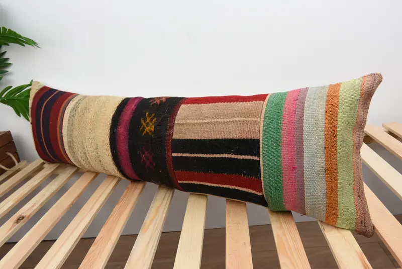 Vintage Kilim Pillow, 12x43 Red Pillow, Shabby Chic Pillow, Farmhouse Pillow, Pillow for Sofa, Turkish Kilim Pillow, Cushion Case - 5