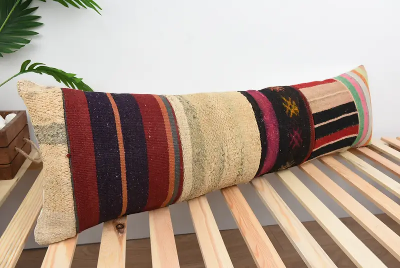 Vintage Kilim Pillow, 12x43 Red Pillow, Shabby Chic Pillow, Farmhouse Pillow, Pillow for Sofa, Turkish Kilim Pillow, Cushion Case - 4