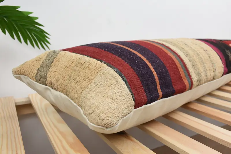 Vintage Kilim Pillow, 12x43 Red Pillow, Shabby Chic Pillow, Farmhouse Pillow, Pillow for Sofa, Turkish Kilim Pillow, Cushion Case - 6