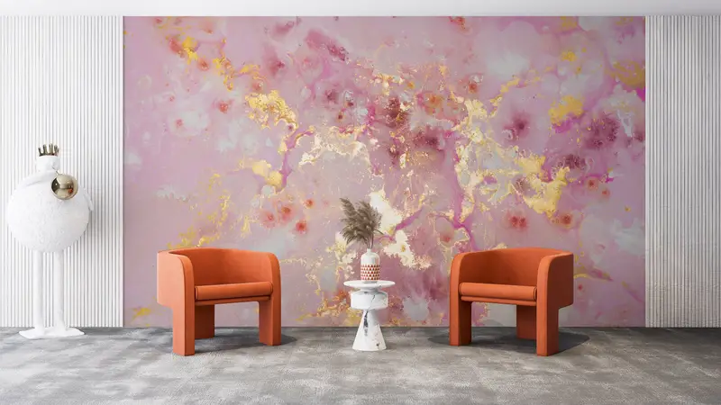 Gold Marble Wallpaper, Wall Paper Peel and Stick, Paper Wall Art, Pink Marble Wall Print, Custom Wall Paper, , Shimmery Mural, - 4