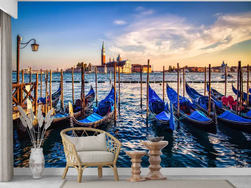 Baskılı Venedik Gondol Duvar Kağıdı: Grand Canal Elegance
