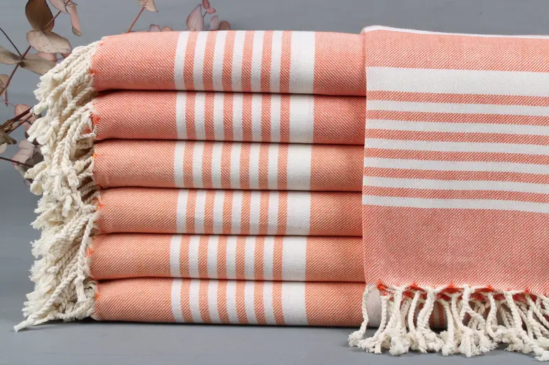 Turkish Bath Towel Organic Cotton Striped Beige, 38x67 Inches