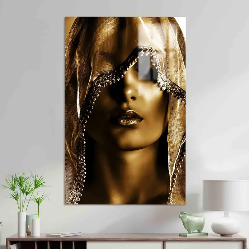 Golden Woman Portrait: Elegant Fashion Canvas Print Art