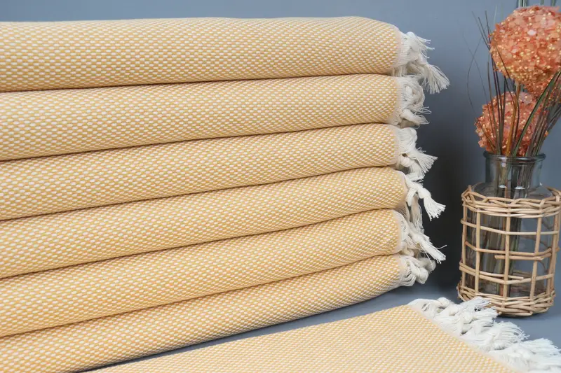 Personalized Handwoven Dish Towel Mustard Polka Dot, 18x40 Inches