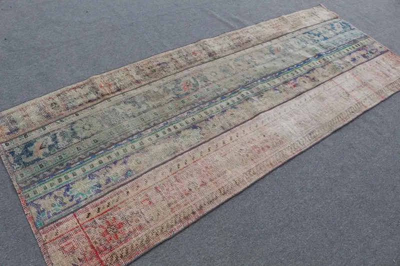 Vintage Türk Halısı, 3.4x8.6 ft Runner Halısı, Mavi Oushak Çiçekli Halı - 1