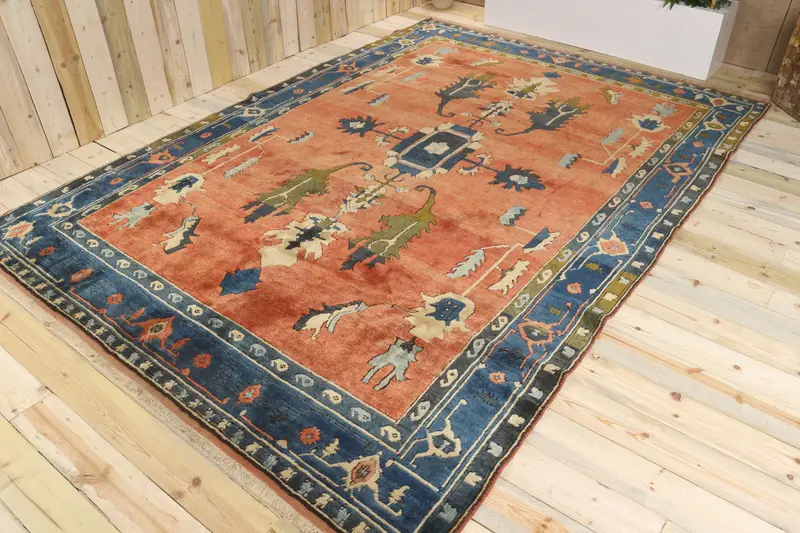 Türk Vintage Büyük Boy Halı 7.7x11 ft, Kırmızı Mavi Puantiyeli Halı - 1
