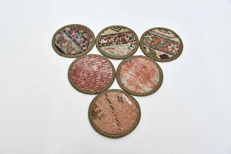 Red and Orange Kilim Coasters, Woven Rug Coasters