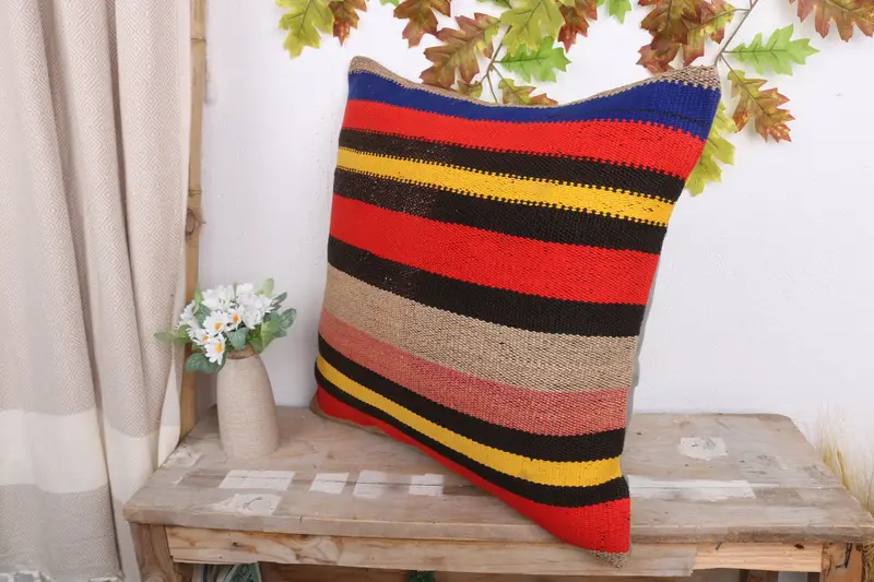 Neutral Throw Cushion, Kilim Pillow, Boho Pillow, Pillow Sham, 20x20 Red Pillow Sham, Vintage Kilim Throw Pillow, Boho Throw Pillow Cover - 4
