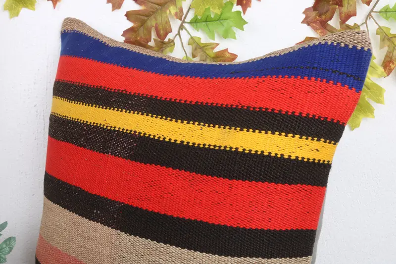 Neutral Throw Cushion, Kilim Pillow, Boho Pillow, Pillow Sham, 20x20 Red Pillow Sham, Vintage Kilim Throw Pillow, Boho Throw Pillow Cover - 5