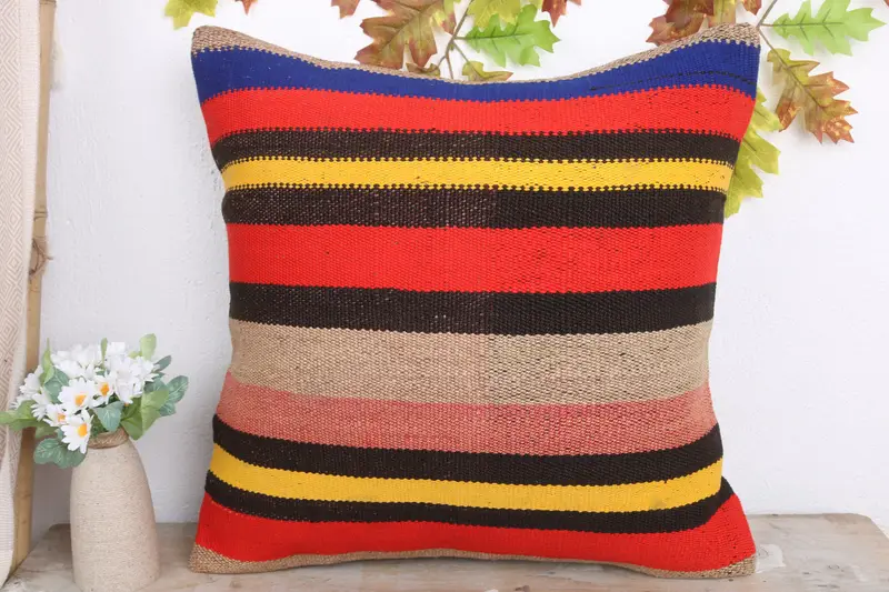 Neutral Throw Cushion, Kilim Pillow, Boho Pillow, Pillow Sham, 20x20 Red Pillow Sham, Vintage Kilim Throw Pillow, Boho Throw Pillow Cover - 2