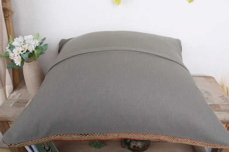 Neutral Throw Cushion, Kilim Pillow, Boho Pillow, Pillow Sham, 20x20 Red Pillow Sham, Vintage Kilim Throw Pillow, Boho Throw Pillow Cover - 7