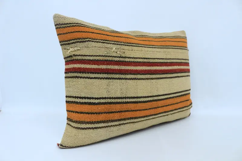 Turkish Kilim Pillow, 20x28 Beige Pillow Cover, Sofa Bolster Cushion Cover, Pillow, Kilim Pillow, Boho Pillow, Vintage Pillow Case - 3
