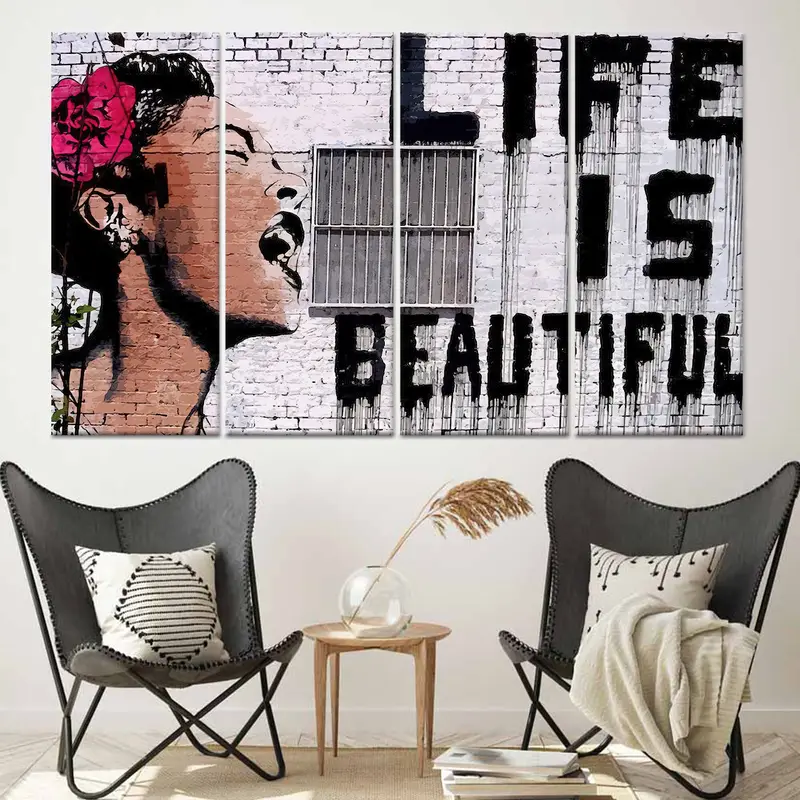 Soyut Kadın Grafiti Kanvası: Banksy'den Esinlenen Basılı Sanat