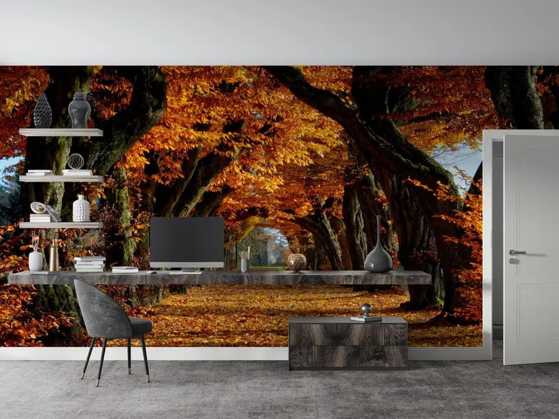 3D Wallpaper, Tree Landscape Mural, Tree Wall Print, View Digital Paper, Autumn Tree Landscape Digital Paper, Gift For The Home, - 2