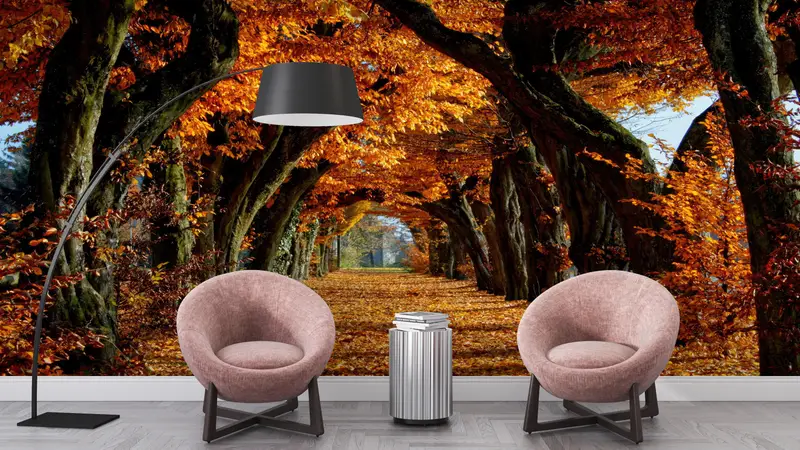 3D Wallpaper, Tree Landscape Mural, Tree Wall Print, View Digital Paper, Autumn Tree Landscape Digital Paper, Gift For The Home, - 3