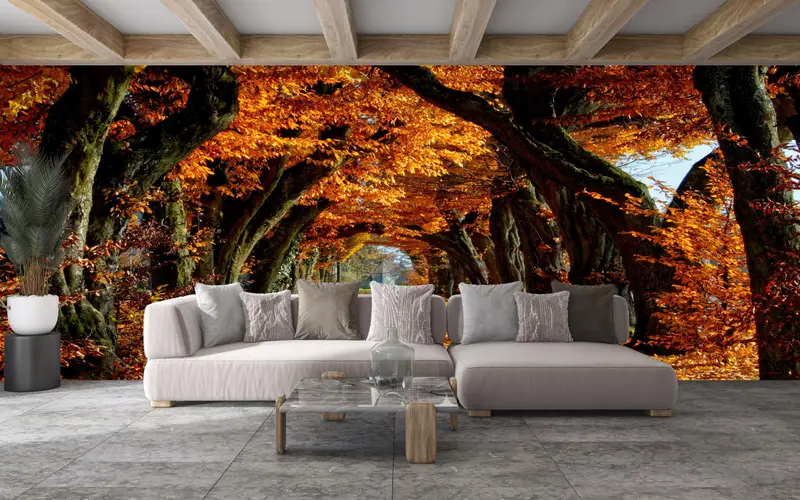 3D Wallpaper, Tree Landscape Mural, Tree Wall Print, View Digital Paper, Autumn Tree Landscape Digital Paper, Gift For The Home, - 1
