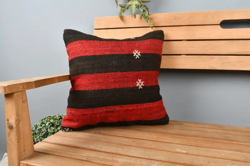 Pillow for Couch, Tribal Pillow Sham, Kilim Cushion Sham, Kilim Pillow, Pillow, Accent Cushion Cover, Bed Pillow Sham, 16x16 Red Cushion - 1
