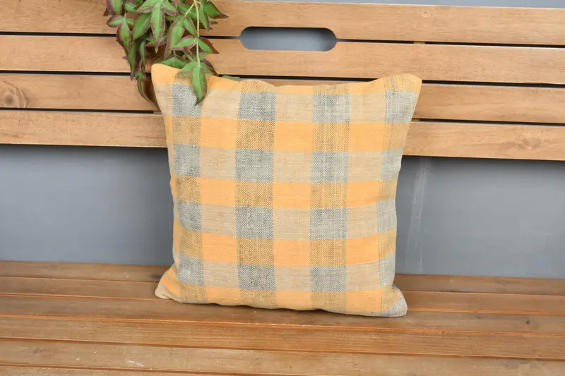 Turkish Kilim Pillow, 16x16 Orange Pillow Sham, Vintage Kilim Pillow, Sofa Bolster Pillow Sham, Pillow for Couch, Pillow, Office Chair Pillow Cover - 6