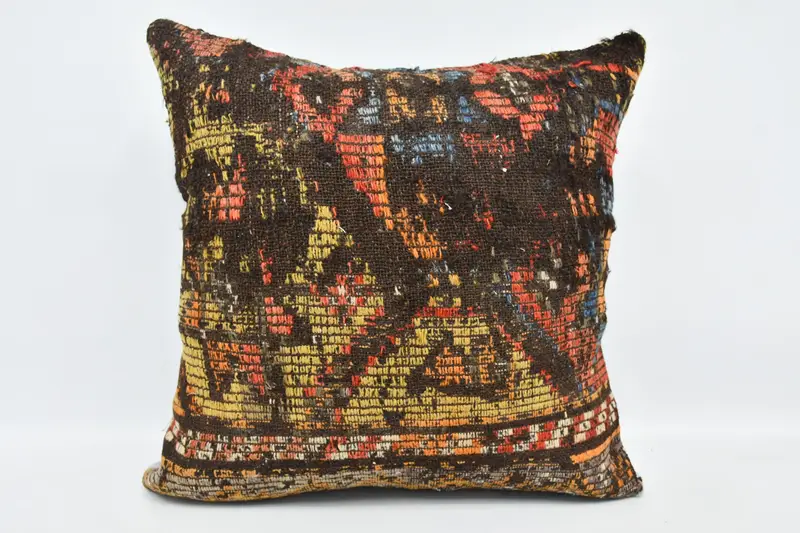 Handmade Kilim Cushion, Cushion, Kilim Cushion Sham, Vintage Pillow, Vintage Throw Cushion Case, 24x24 Yellow Pillow Cover, Comfy Throw Pillow Sham - 1