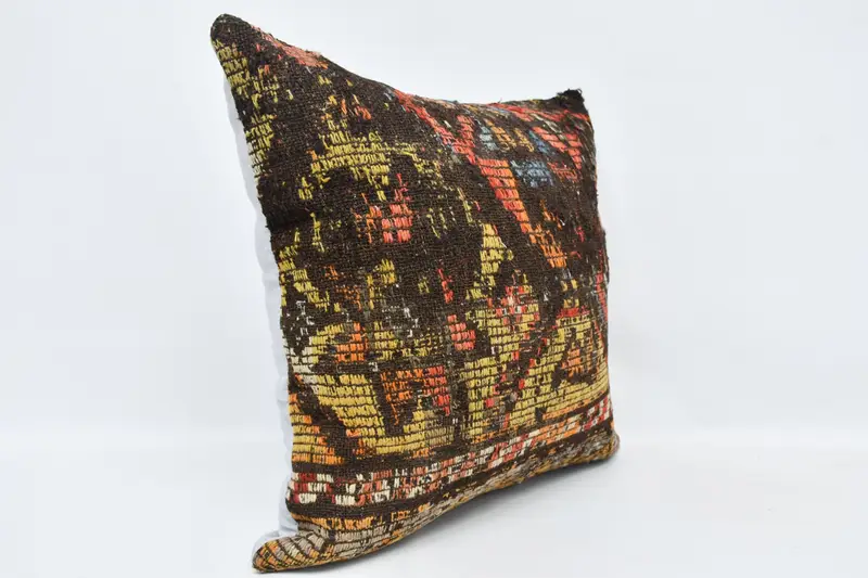 Handmade Kilim Cushion, Cushion, Kilim Cushion Sham, Vintage Pillow, Vintage Throw Cushion Case, 24x24 Yellow Pillow Cover, Comfy Throw Pillow Sham - 3