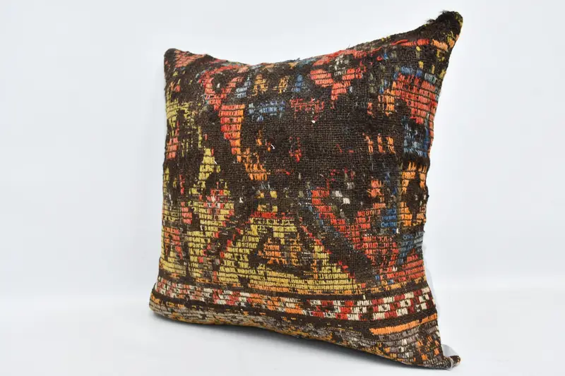 Handmade Kilim Cushion, Cushion, Kilim Cushion Sham, Vintage Pillow, Vintage Throw Cushion Case, 24x24 Yellow Pillow Cover, Comfy Throw Pillow Sham - 4