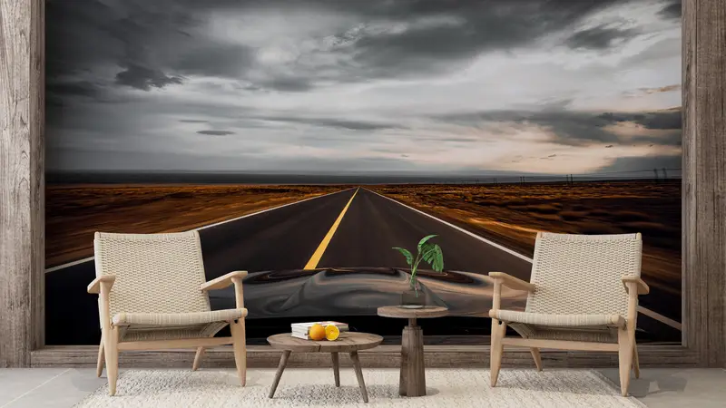 Printed Wallpaper: Asphalt Road - Open Roadtrip Landscape