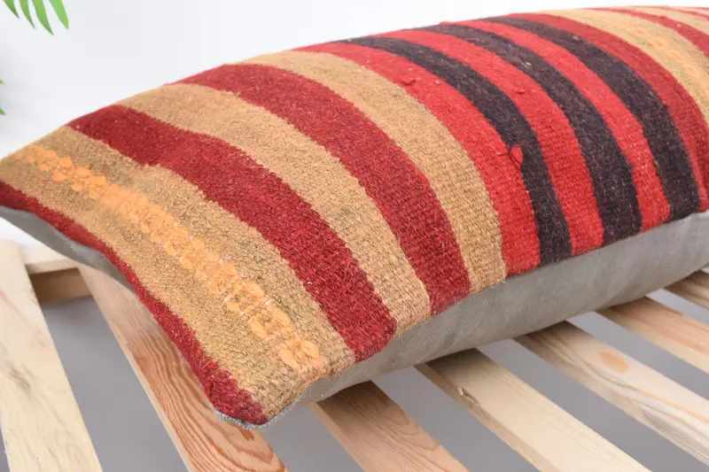 Cozy Throw Cushion Case, Pillow for Sofa, Turkish Pillow, Handmade Kilim Cushion, Yoga Pillow Case, Pillow Sham, 16x36 Red Cushion Case - 6