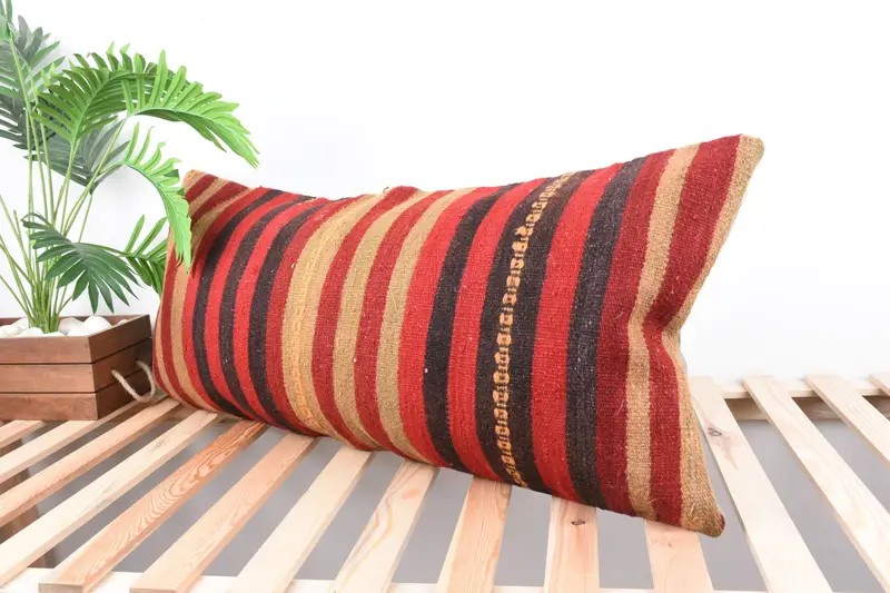 Cozy Throw Cushion Case, Pillow for Sofa, Turkish Pillow, Handmade Kilim Cushion, Yoga Pillow Case, Pillow Sham, 16x36 Red Cushion Case - 5