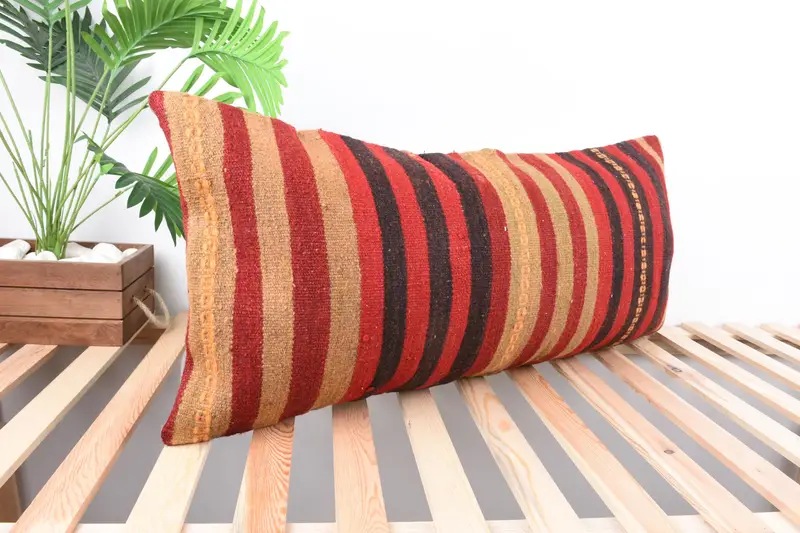 Cozy Throw Cushion Case, Pillow for Sofa, Turkish Pillow, Handmade Kilim Cushion, Yoga Pillow Case, Pillow Sham, 16x36 Red Cushion Case - 4
