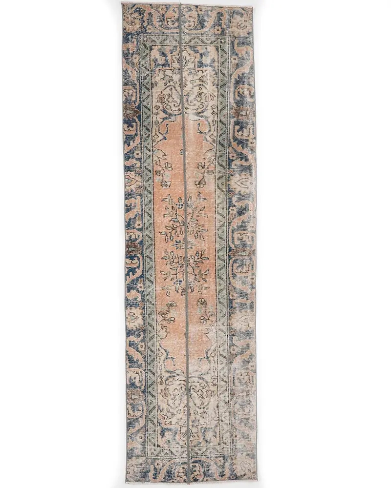 ブルー オンブレ ラグ、2.1x7.8 フィート ブロンズ アクセント