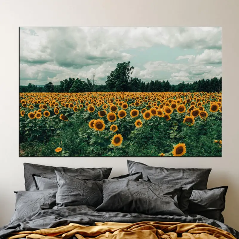 モダンなひまわり畑の風景キャンバスプリント - トレンディなウォールアート