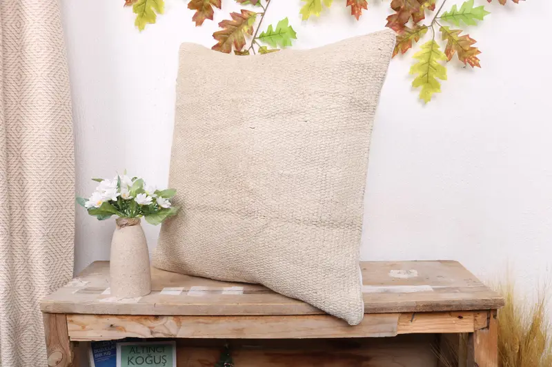 Comfy Throw Cushion Case, Natural Pillow, Cushion Cover, Interior Designer Pillow, Boho Pillow, 20x20 Beige Pillow Sham, Turkish Kilim Pillow - 4