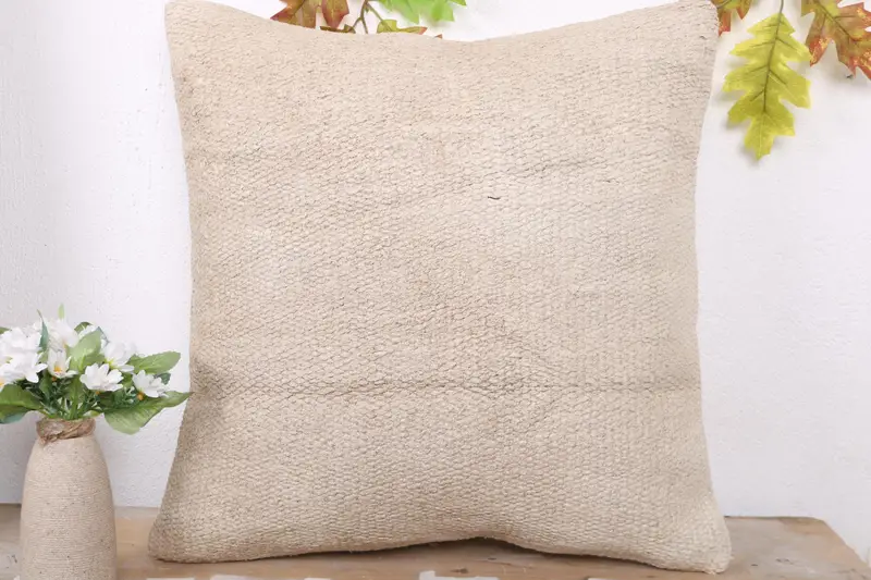 Comfy Throw Cushion Case, Natural Pillow, Cushion Cover, Interior Designer Pillow, Boho Pillow, 20x20 Beige Pillow Sham, Turkish Kilim Pillow - 2