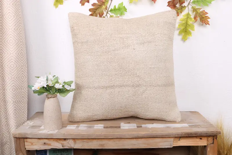 Comfy Throw Cushion Case, Natural Pillow, Cushion Cover, Interior Designer Pillow, Boho Pillow, 20x20 Beige Pillow Sham, Turkish Kilim Pillow - 1