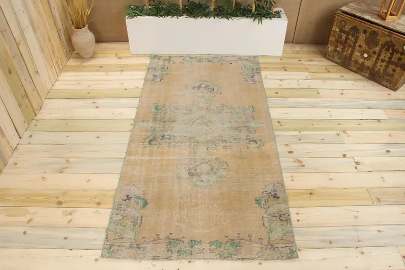 Handmade Bronze Rug, 0.3x7.2 ft with Green Accents
