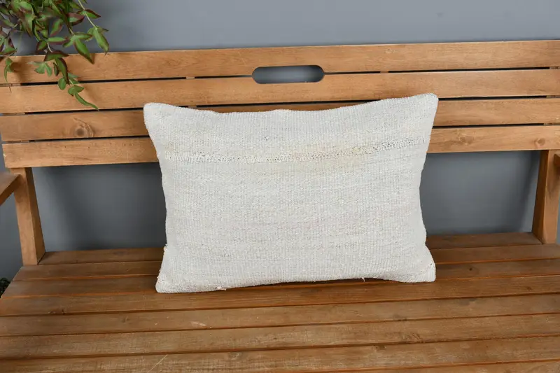 Handmade Kilim Cushion, Kilim Pillow, Pillow Cover, 16x24 Beige Cushion, Nomadic Pillow, Neutral Throw Pillow Cover, Throw Kilim Pillow - 6