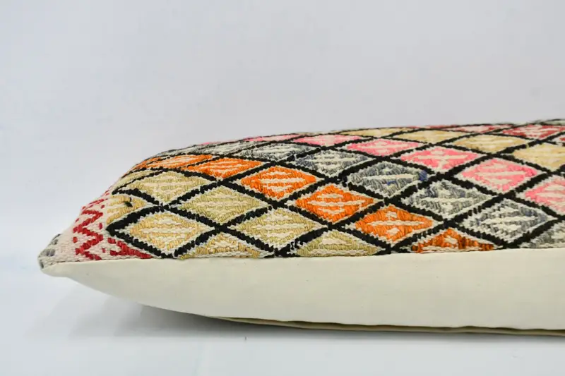 Ethnical Kilim Rug Pillow, Kilim Pillow, 12x36 Yellow Pillow Case, Boho Pillow Sham Cover, Outdoor Throw Pillow Cover, Pillow - 5