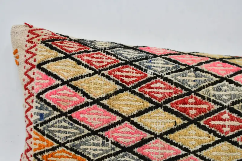 Ethnical Kilim Rug Pillow, Kilim Pillow, 12x36 Yellow Pillow Case, Boho Pillow Sham Cover, Outdoor Throw Pillow Cover, Pillow - 2