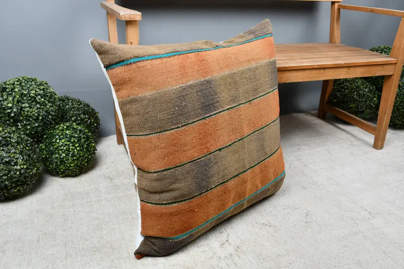 Kilim Pillow, Kilim Cushion Sham, Bench Pillow Cover, Pillow for Couch, Cushion Cover, 28x28 Orange Cushion Cover, Accent Throw Cushion - 7