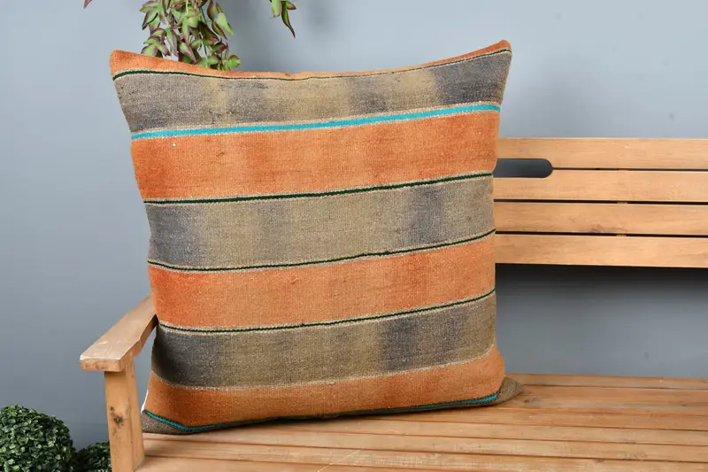 Kilim Pillow, Kilim Cushion Sham, Bench Pillow Cover, Pillow for Couch, Cushion Cover, 28x28 Orange Cushion Cover, Accent Throw Cushion - 1