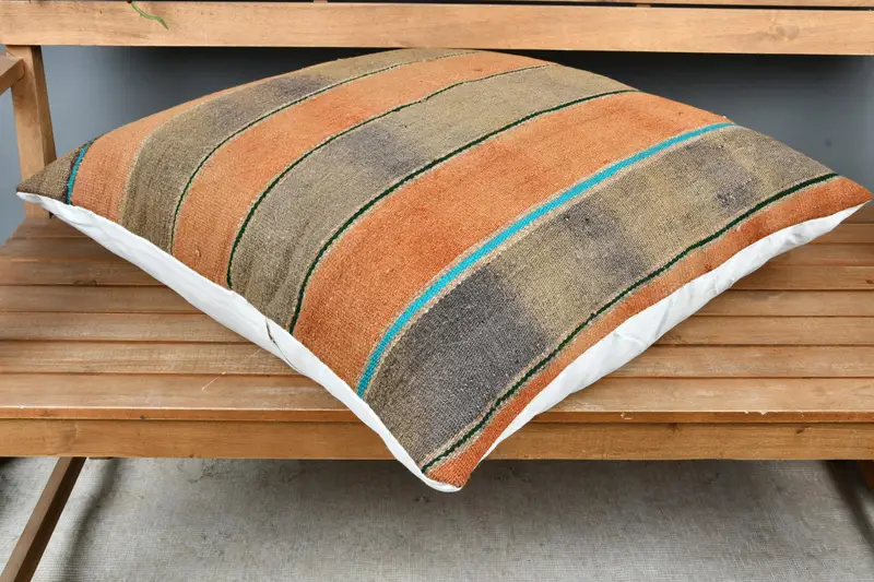 Kilim Pillow, Kilim Cushion Sham, Bench Pillow Cover, Pillow for Couch, Cushion Cover, 28x28 Orange Cushion Cover, Accent Throw Cushion - 2