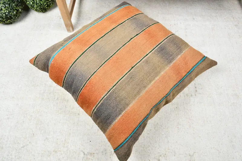 Kilim Pillow, Kilim Cushion Sham, Bench Pillow Cover, Pillow for Couch, Cushion Cover, 28x28 Orange Cushion Cover, Accent Throw Cushion - 8
