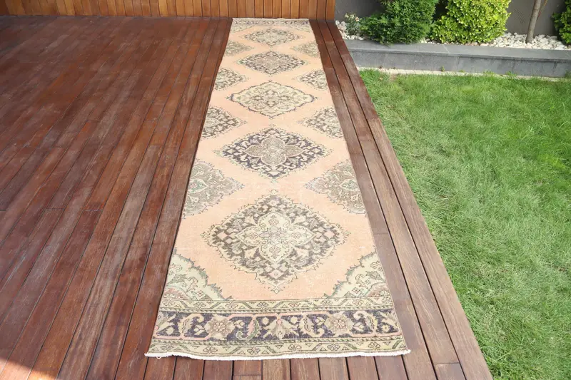 Türk Vintage Halısı 2.8x13.5 ft, Oushak Kahverengi Oryantal Yün Halı - 1