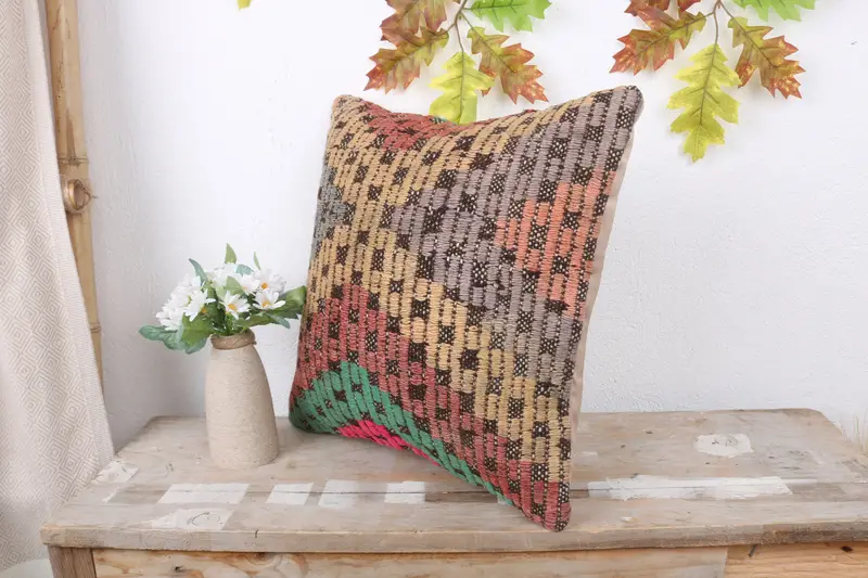 16x16 Red Pillow Cover, Pillow for Sofa, Pillow Cover, Boho Pillow Sham Cover, Traditional Pillow Cover, Ethnical Kilim Rug Pillow - 4