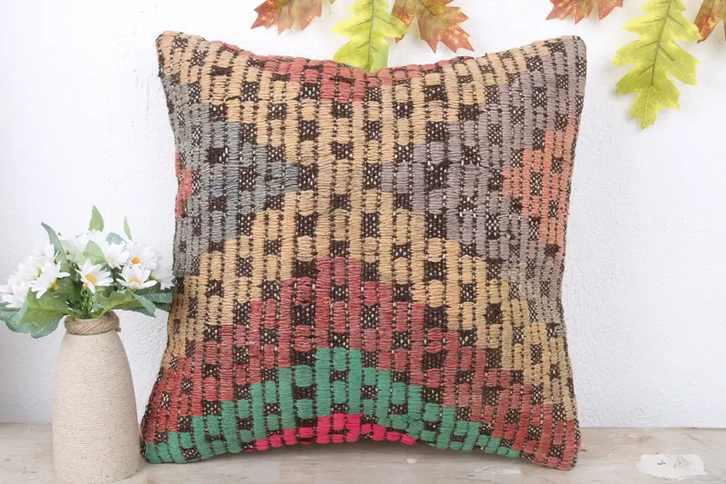 16x16 Red Pillow Cover, Pillow for Sofa, Pillow Cover, Boho Pillow Sham Cover, Traditional Pillow Cover, Ethnical Kilim Rug Pillow - 2